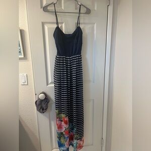 aeropostale women’s navy blue and white striped maxi dress with floral design